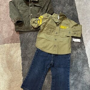 Old Navy Olive Shirt and Blue Jeans Set